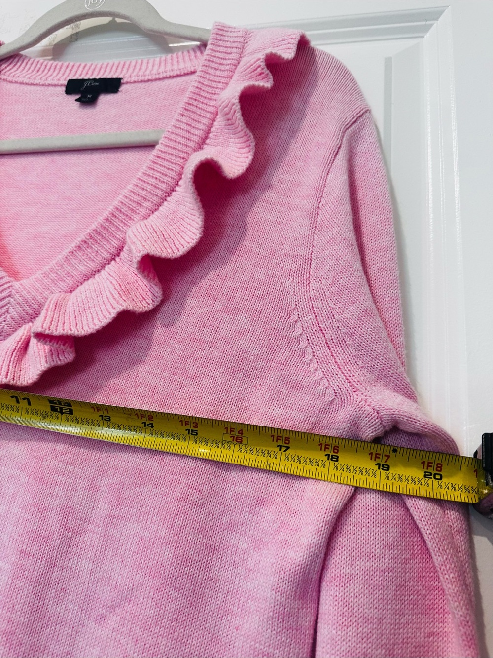 J. Crew Pink Ruffle V-Neck Sweater - Picture 5 of 8